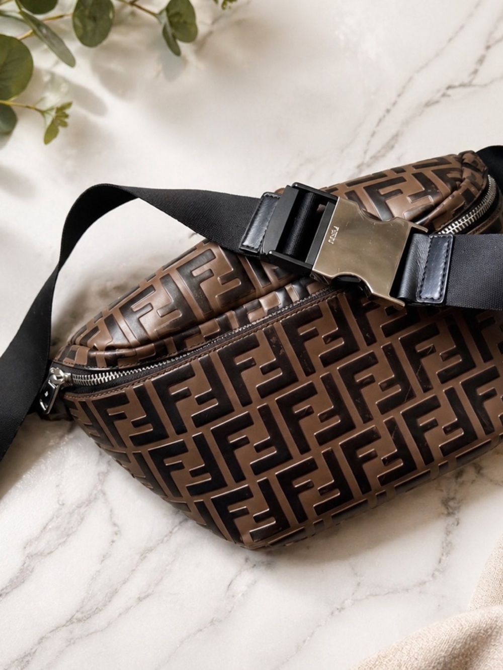 Fendi Brown/Black Monogram Leather Belt Bag